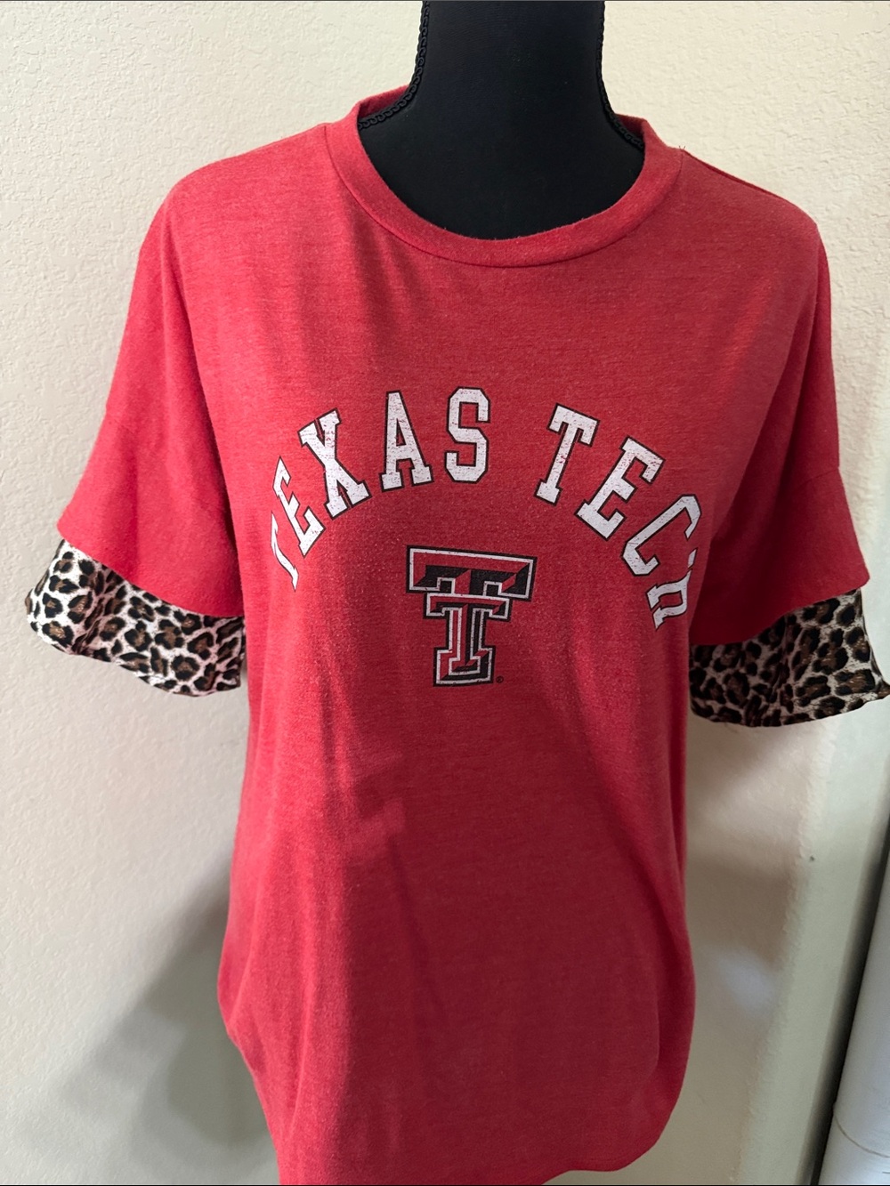 Texas Tech Red Tee with Leopard Trim